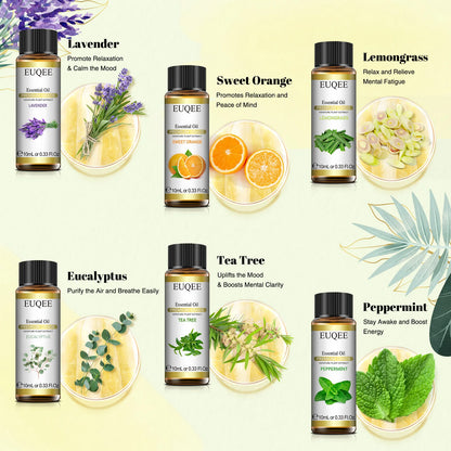 6 Bottles Essential Oils Set for Diffuser DIY Soap Candle Making-Peppermint Lavender Sweet Orange Lemongrass Eucalyptus