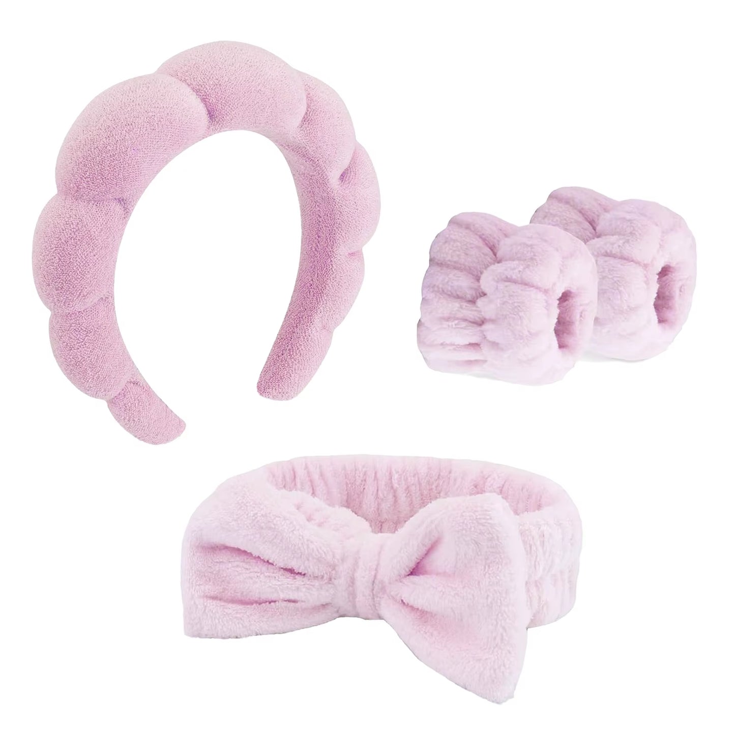4PCS Spa Headbands Makeup Face Wash Skincare Tools Hair Accessories with Blue Sponge Bow Tie Wristbands